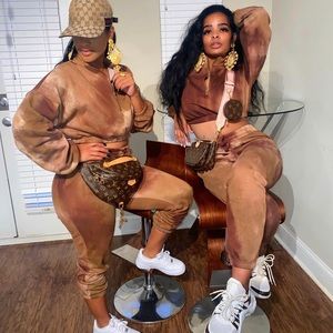 Brown and nude two piece sweat suite